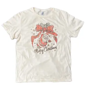Merry Christmas Vintage Santa on Cream - Christmas Shirt for Women