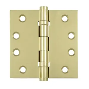 212 MAIN Unlacquered Bright Solid Brass Square Door Hinges, 4x4 in. Ball Bearing Rust-Resistant Hinges, Corrosion-Proof Hardware with #10 Wood Screws