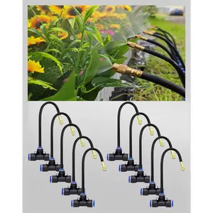 20-Piece Drip Irrigation Kit: 10 Misting Nozzles & 10 Tee Fittings. 360 °   Adjustable Foggers with Push-to-Connect, Leak-Proof 1/2" to 1/4" Adapters for DIY Watering Systems
