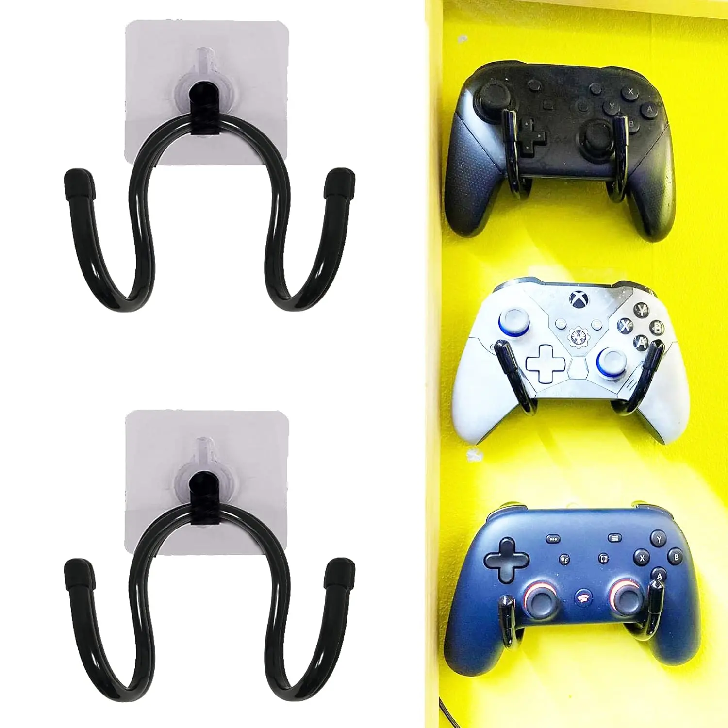 Retro Universal Game Controller Holder - Hangable Black Coatings Wall Rack Clip Hanger for Xbox 1, PS4, Switch Pro, Desktop PC, Headphone - Easy Installation - 2 Pack, Game Controller Organizer