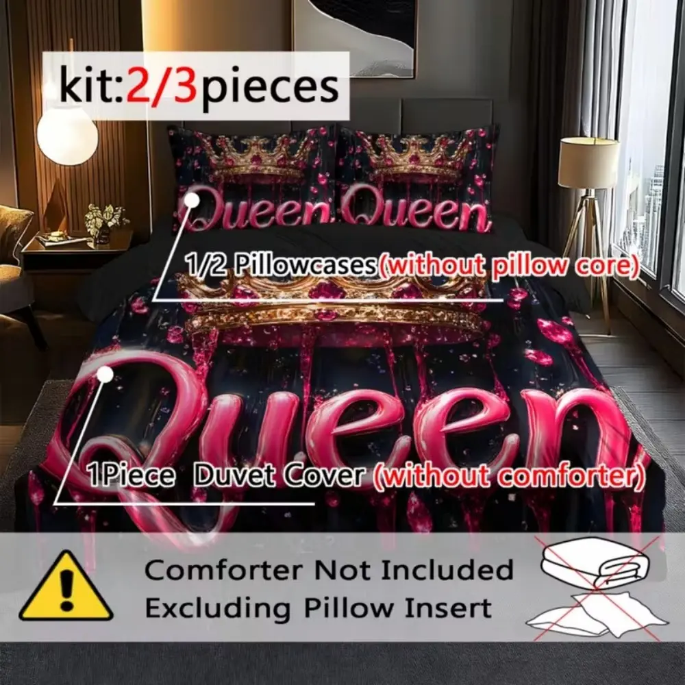 Queen Theme Down Comforter Set, Bedding Set, Bed Sets, Ultra Soft and Cozy, Modern Bedroom Decor, Easy Care Fabric, Includes One Duvet Cover and Two Pillowcases