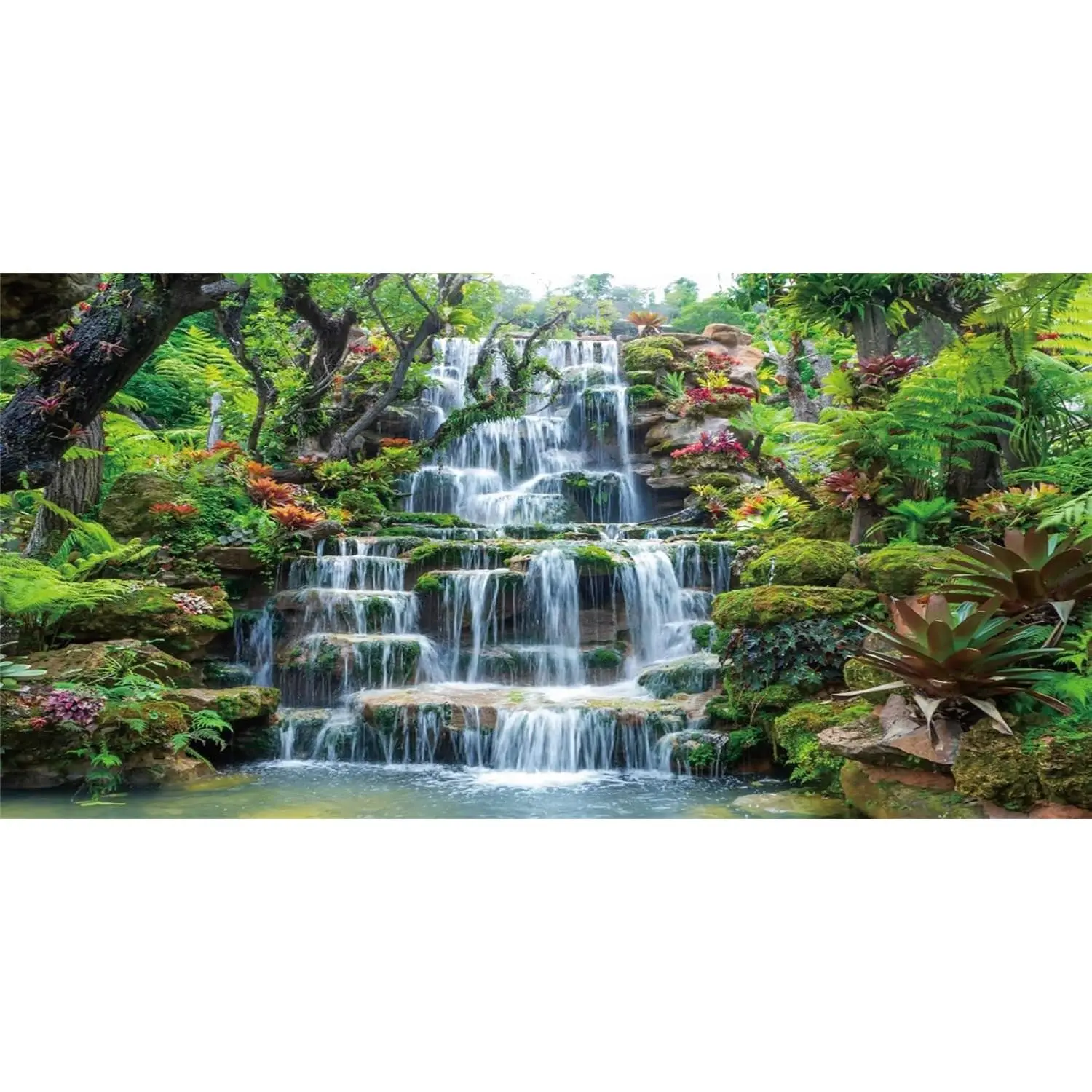 60x24 inches Waterfall Aquarium Background Forest Park Green Tropical Plants Fish Tank Reptile Habitat Vinyl Background