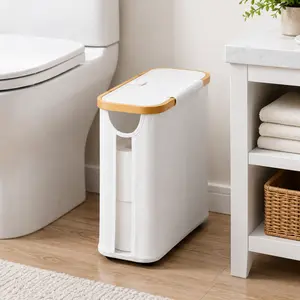 Toilet Paper Storage Basket, Toilet Paper Container with Lid, Bathroom Organizer Hold up to 9 Mega Rolls or 12 Regular Rolls, Beige Black
