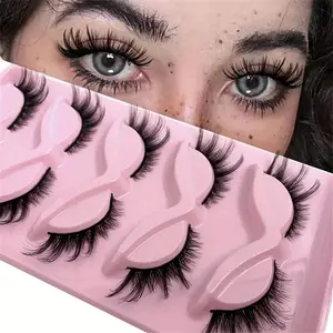 5 Pairs of Reusable Cat Eye Eyelashes, Mixed Length and Curl, Bold Separated Lashes, Fluffy and Thin Clustered Lashes for Beginners and Makeup Lovers, High Quality Eyelashes