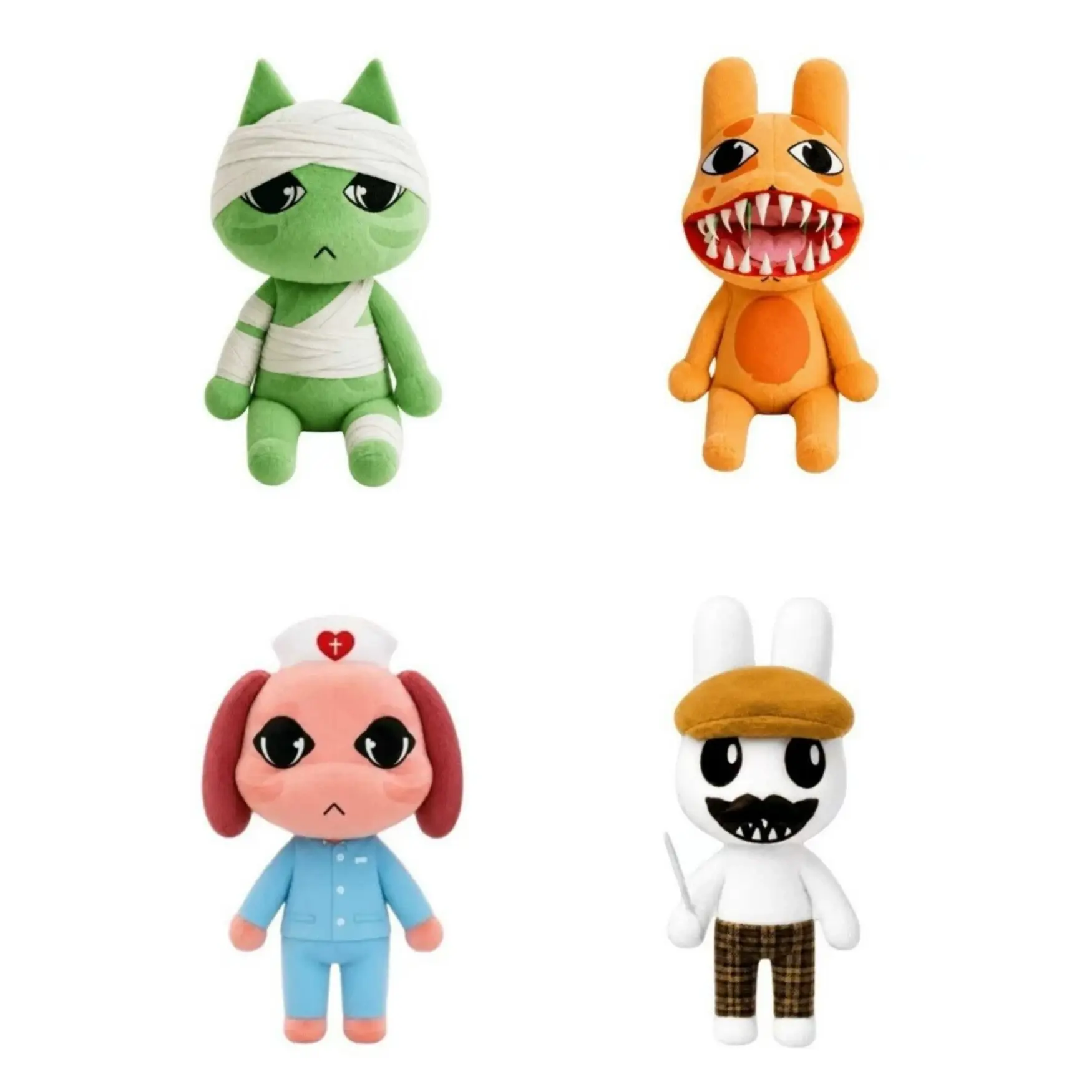 Official Animal Hospital roblox plush 4PCS  Set Horror Game Stuffed Dolls Injured Cat Monster Bunny Nurse Dog Detective Bunny Collectible Soft Toy Gift For Game Fans Kids,Animal Hospital Plushies