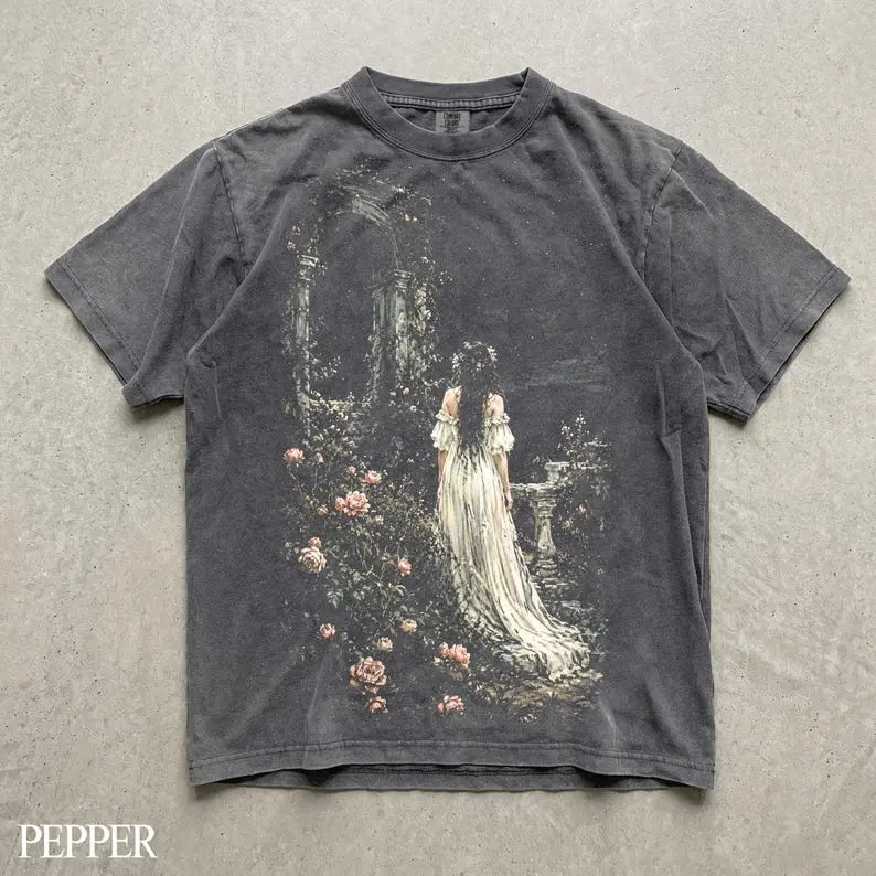 Dark Fantasy Romantic Floral Graphic Tee, Vintage Garden Woman Shirt, Cottagecore Comfort Colors Tee, Moody Botanical Shirt, Book Lover Gift
