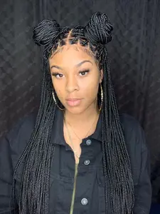 HD Knotless Braid Wig, Human Hair, HD Full Lace, Black, Glueless - Shade