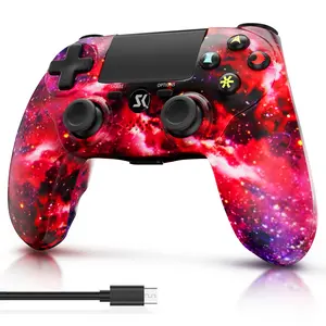 ISHAKO Wireless Game Controller For PS4/PS3/Android/iOS/PC Windows, With Double vibration, Motion sensing, Touch Pad, Audio jack, 800mAh Battery, PS415 Red