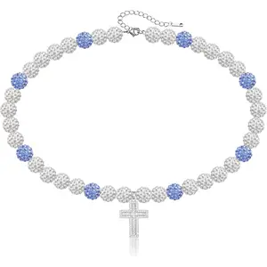 16 Inch Baseball Necklaces for Boys, 18-20 Inch Baseball Necklace, Rhinestone Baseball Bead Necklace, Baseball Cross Necklace for Men, Adjustable Baseball Drip Bling Necklace for Baseball Team Lovers