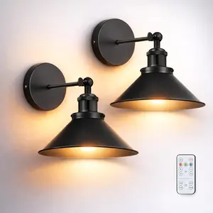 Battery Operated Wall Sconce Set of 2,Vintage Sconces Wall Decor Set of 2 with Remote,Dimmable Wall Lights for Living Room,Wall Lamp Fixture Indoor Bedroom Farmhouse Gallery Kitchen,Black