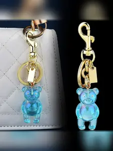 Luxurious Elegant Rhinestone Bear Keychain Bag Charm, Stylish Keychain, Fruits Pattern, Suitable for Bags and Car Keys, All Seasons Accessory