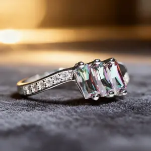 Sparkling Minimalist Three-Stone Cubic Zirconia Bridal Ring - Engagement Wedding Promise Memorial Ring - Daily Jewelry & Gift for Valentine's Day, Mother's Day & Christmas