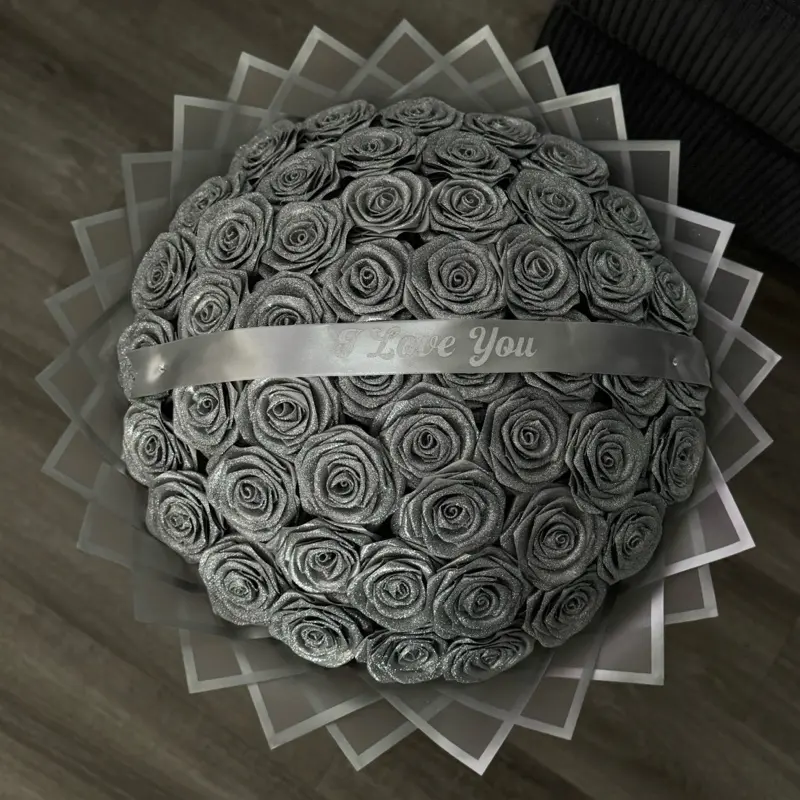 All Silver/Grey Glitter Eternal Roses Bouquet