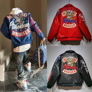 Pelle Pelle Oversized Vintage Leather Bomber Jacket| Hip Hop Varsity Streetwear Embroidery Coat| Unisex 90s Rapper Style for Men Women Retro Y2K OOTD