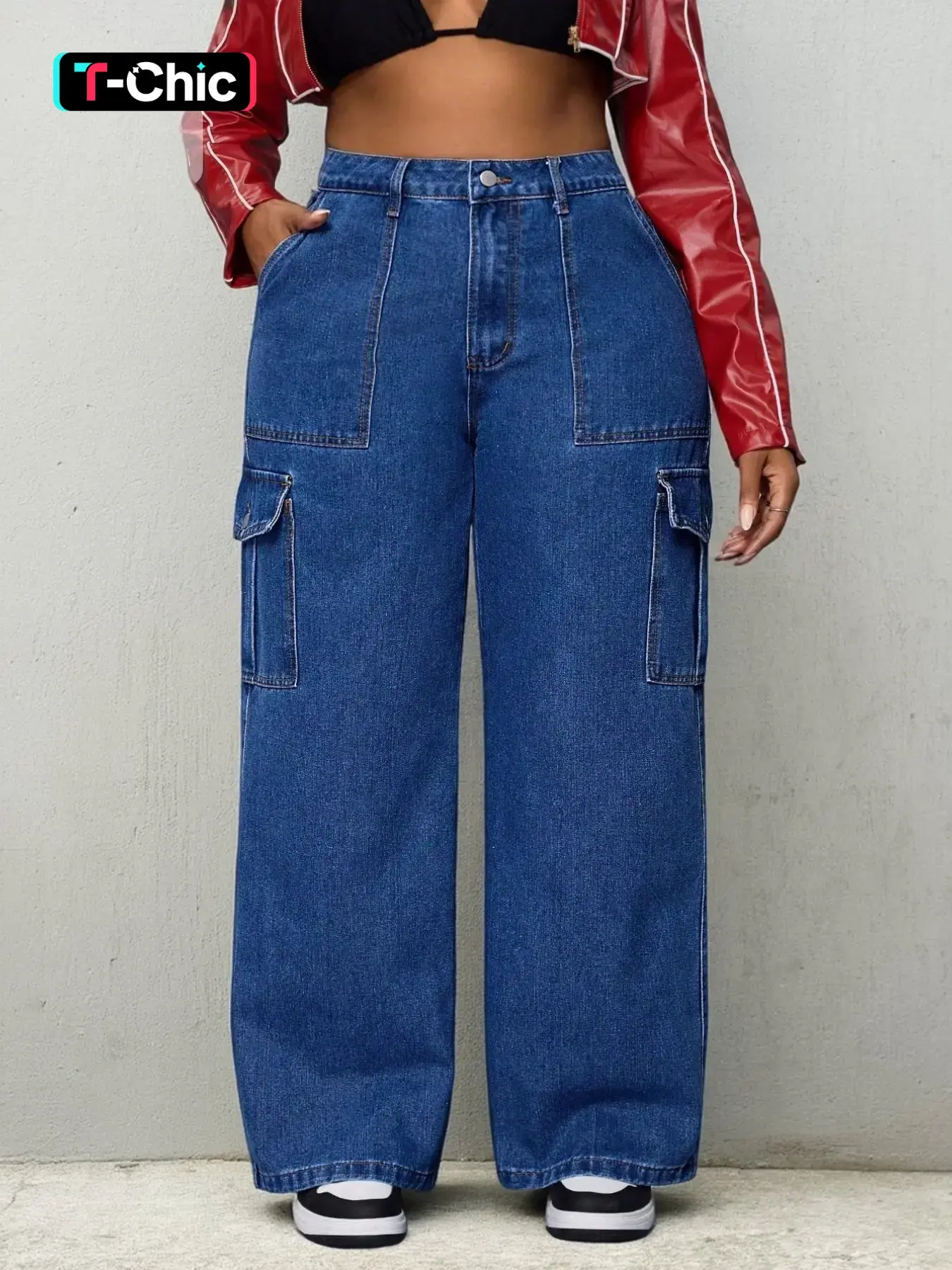 Women's Plus Size Workwear Jeans, Large Pocket Design, Loose Fit, Baggy, Casual Style, Fashionable Daily Wear, All Seasons Women's Denim Jeans, Pants Bottom
