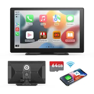 9 Inches Portable Wireless CarPlay with 4K Dash Cam with 64G TF Card, Wireless Android Auto Car Play Screen for Car