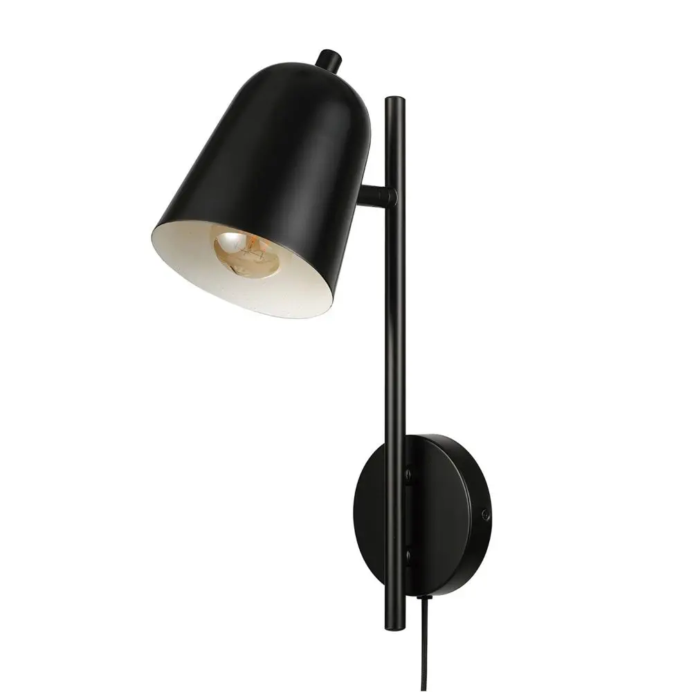 Globe Electric 1-Light Plug-In or Hardwire Matte Black Wall Sconce with Pivoting Shade: ETL Listed Iron Body 60W