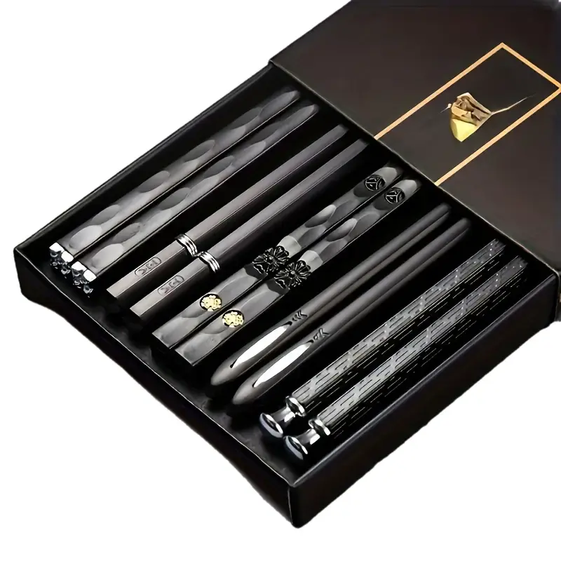 HomeSoGood 5 Pair Japanese Style Black Non-Slip Food Grade Alloy Chopsticks Cutlery Tableware (9.5-Inch) with Reusable Design Modern Kitchen