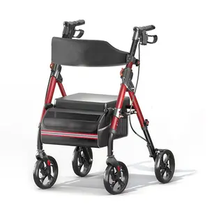 Matinal Foldable Rollator Walkers with Seat for Seniors, 350 lb Capacity, 8'' Big Wheels, 6-Position Height, Premium Hybrid Rolling Walker - Aluminum and Carbon Steel