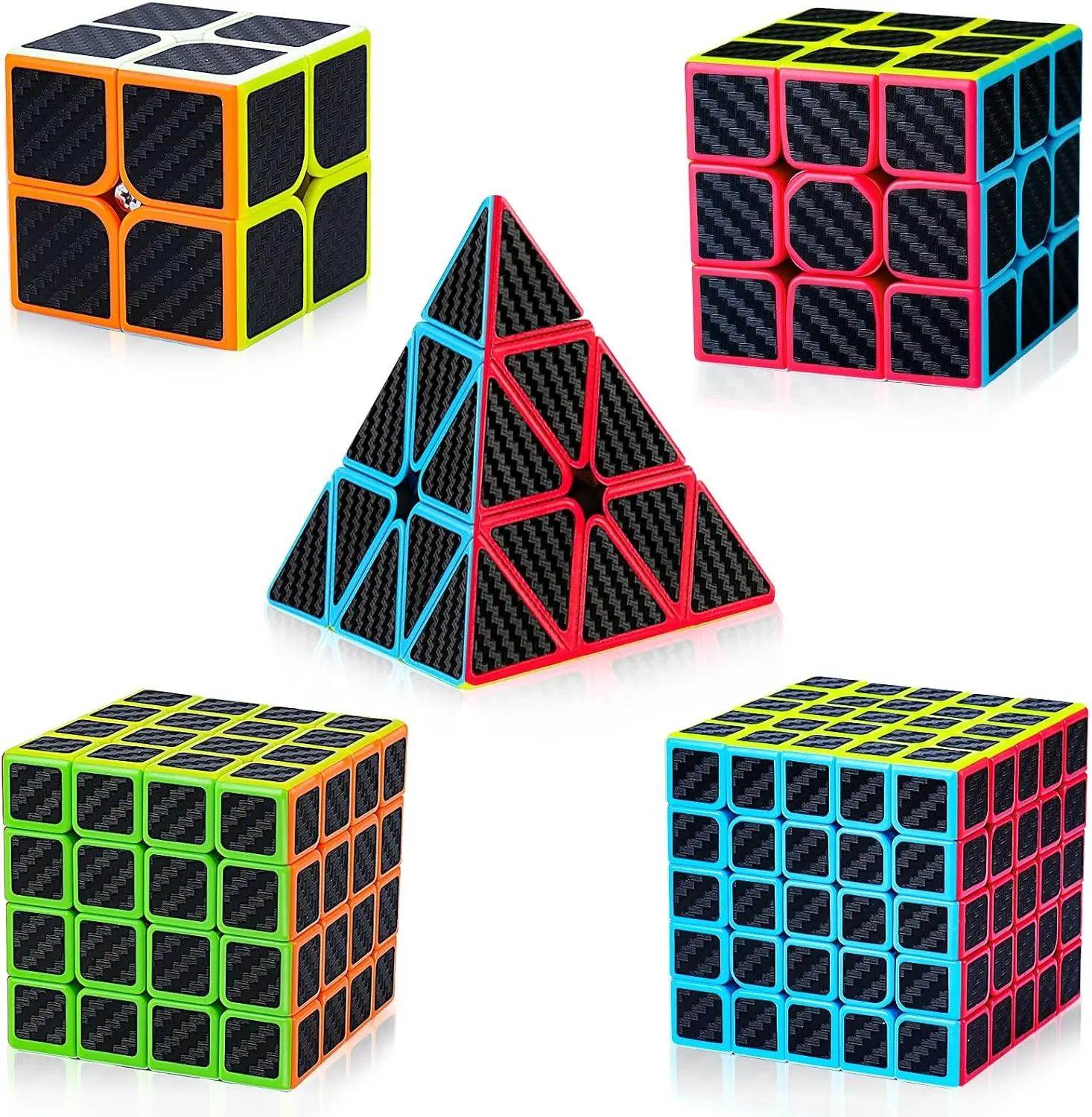 Speed Cube Set 5 Pack Bundle of 2x2, 3x3, 4x4, 5x5, Pyraminx Magic Speed Cube, Puzzle Cube for Kids, Beginner and Adults