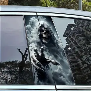 2 pieces of skull pattern-themed B-pillar car stickers, car decals, Automobile decals, B-pillar protective film for cars, durable self-adhesive vinyl stickers for vehicles, windows, easy to apply, 25 inches x 50 inches