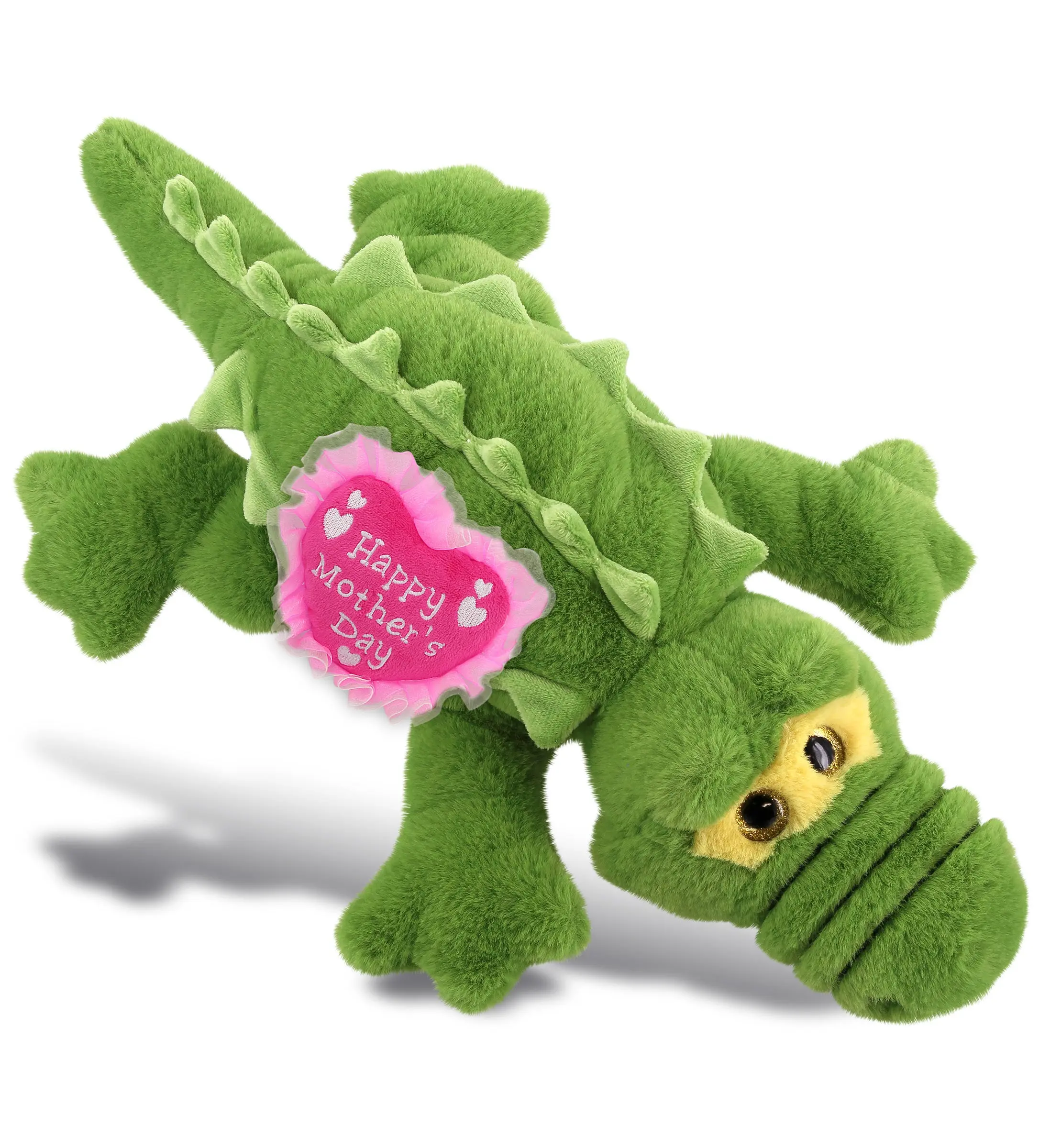 DOLLIBU Green Alligator Plush Stuffed Toy - 1pc, Wildlife Themed, 17x10.5x3.75 inches, 17in, Embroidered, Super-Soft Polyester Fabric, Customized Design, Unisex Bedroom Heart Message Gift, Mother's Day Present