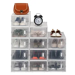 Shoe Storage Boxes 12 Pack Clear Plastic Stackable - White Organiser Transparent
