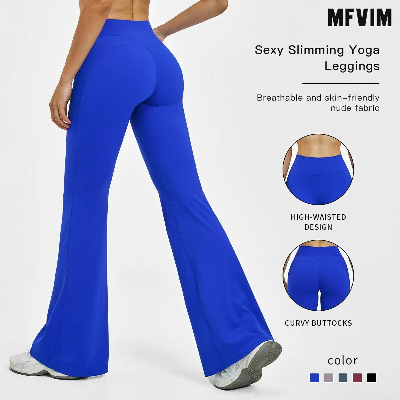 MFVIM Women's High-Waisted Flared Yoga Pants, Solid-Color Slim Fit Design, High Elastic Athleisure Wear for Gym and Casual Use, High Elastic Activewear