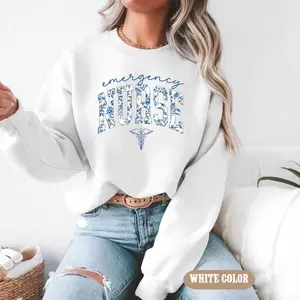 Emergency Nurse Blue Toile Short Sleeve T-Shirt / Sweatshirt / Hoodie , ER Nurse , Emergency Nurse Shirt,School Nursing Gift Cotton Fabric