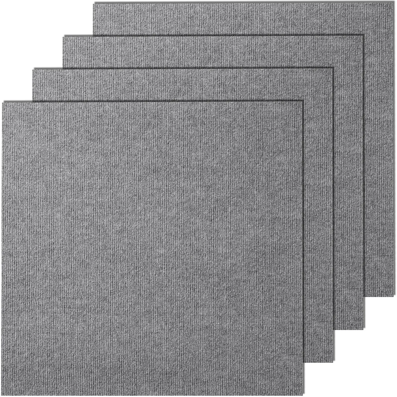 Peel-and-Stick Carpet Tiles, 24in x 24in Self-Adhesive Soft Padded Puzzle Floor Mats, Easy DIY Installation for Bedroom, Living Room (9 Tiles, Light Gray)