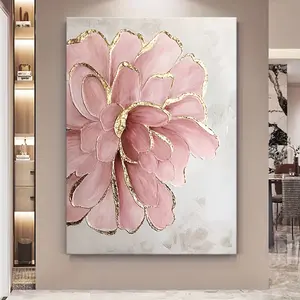 Unframed Art Poster: Pink Peony Flower Wall Art - Modern Luxury Canvas Print with Golden Embellishment, Ideal for Living Room and Hotel Decoration, Wall-Hung Print Decorations letterpress Box Water Proof