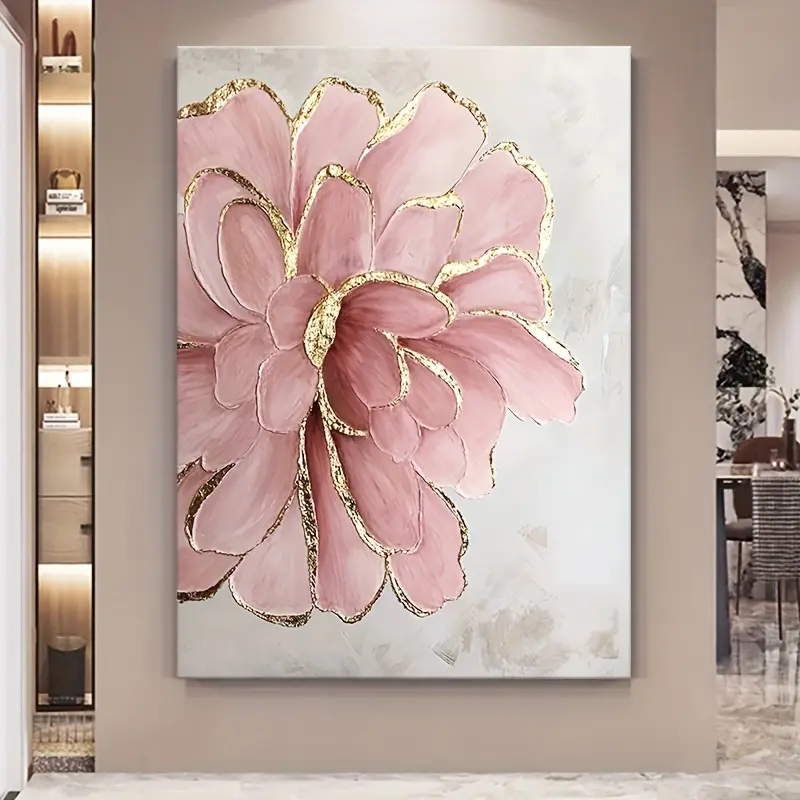 Unframed Pink Peony Watercolor Floral Landscape Print - High-DPI Modern Luxury, Golden Accents, Waterproof, Unframed Style, Ready-to-Hang Print Saves Setup Time, Funny Decor for Living Room, Kid Room Home Decor Posters, Paintings, Artistic