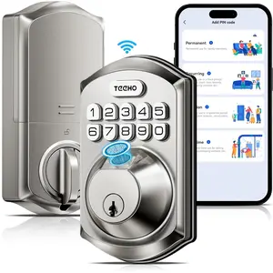 WiFi  Lock TE012W, Fingerprint Door Lock with Built-in , Keyless Entry Keypad  Deadbolt, App Remote Control, Alexa Compatible, IP55  for Front Door - Satin Nickel