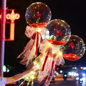 LED Luminous Balloon Rose Bouquet Transparent Bobo Ball Rose Toy Party Favors Creative