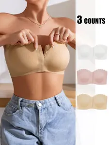 Women's Wireless Bra with Buckle Closure, Full Coverage Slim-Fitting Lined Top, Comfortable Strapless Design for All Seasons