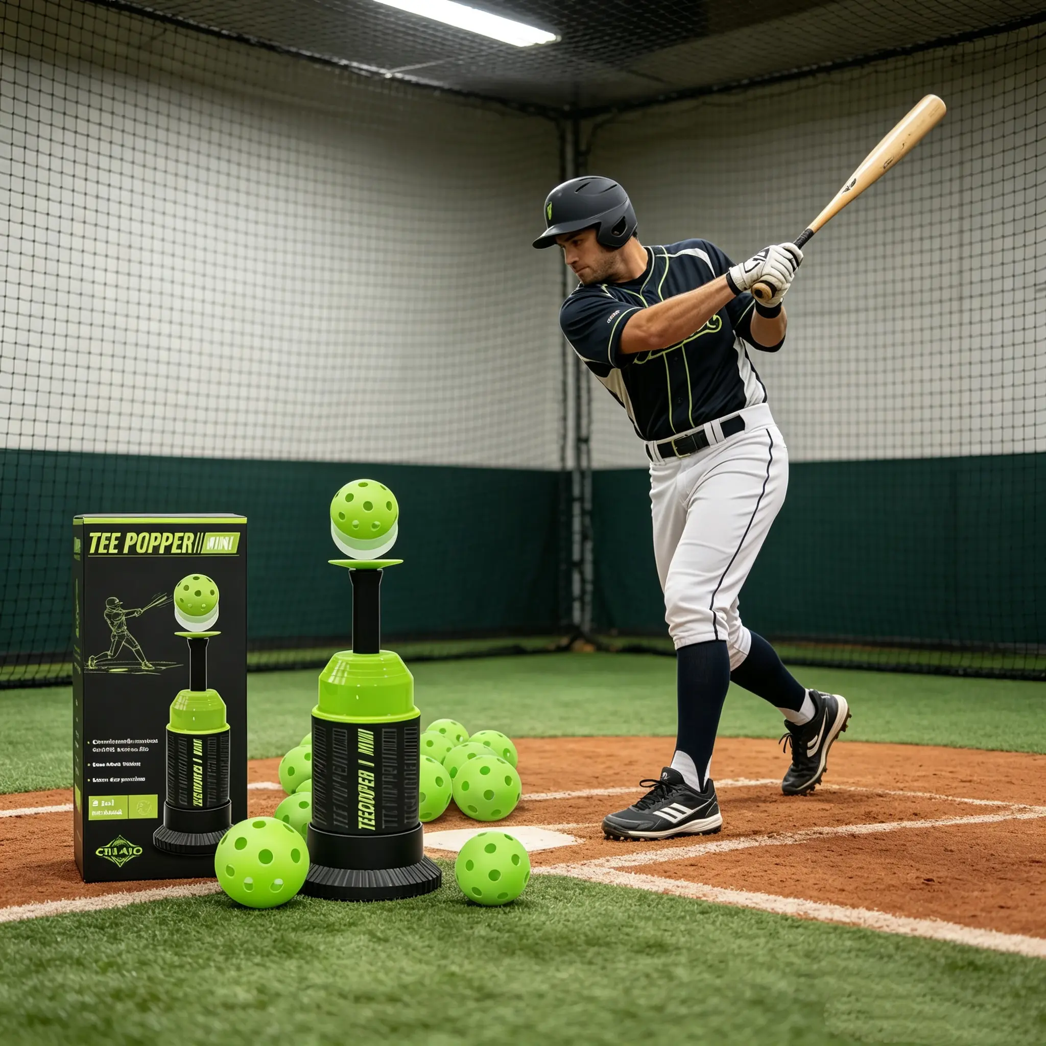 Pop Up Baseball Batting Tee with Spring Mechanism, Self-Reset Trainer with 12 Rebound Balls for Solo Hitting Practice in Garage or Indoor Use, Softball Training, Portable, Consistent Performance, Kids, Portable Size, Solo Training Made Simple