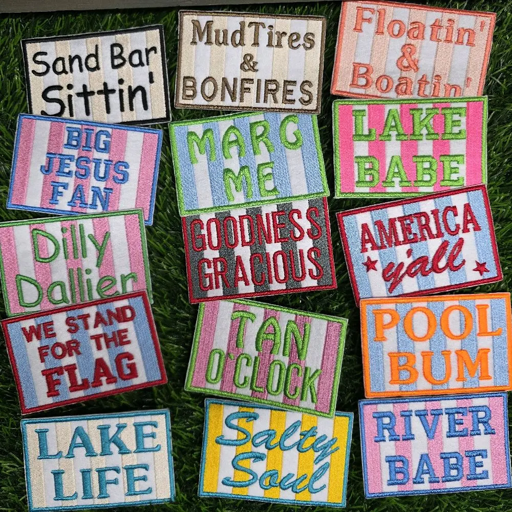 Striped Iron-On Embroidered Patches with Funny and Trending Phrases for Fun and Unique DIY Projects