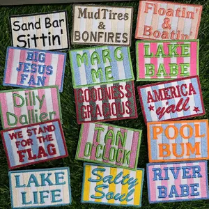 Striped Iron-On Embroidered Patches with Funny and Trending Phrases for Fun and Unique DIY Projects