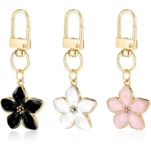 Household daily necessities Mini Flower keychains for Women, 3Pcs Cute Handbag Key Chain, Aesthetic Keychain Charms, Personalized Key Ring, Cherry Blossom Zipper Pull Charm(Black, White, Pink)
