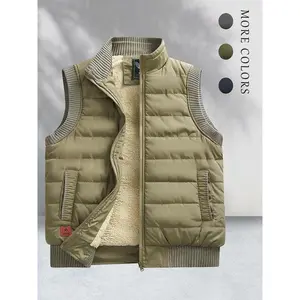 Men's Solid Zip Up Pocket Thermal Lined Puffer Vest Jacket, Regular Fit Casual Stand Collar Sleeveless Outerwear for Fall & Winter, Men's Clothes for Daily WearCDFJ