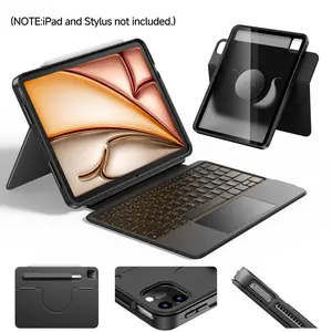 [iPad Not Included] HOU Detachable Keyboard Case for iPad Pro 11"/Air 13" (M4/M3), 12.9" & iPad 10/9th Gen and more. Features 7-Color Backlight, Multi-Touch Trackpad, Magnetic Rotatable Stand & Elastic Pen Holder for Ultimate Productivity.