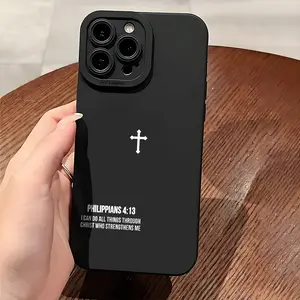 Cross Bible Quotes Christian Aesthetics Phone Case for iPhone 16 11 15 14 13 12 Pro Max XR Plus Black Phone Case, Birthday Christmas Gift, Women Men Christian Gift