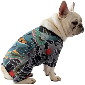 Graphic Print Dog Onesie Full Body Jumpsuit, Art Style French Bulldog Pajamas, Breathable Four-Legged T-Shirt for Pug, Corgi, American Bully, Pet Recovery Suit & Sun Protection Clothing (Medium)