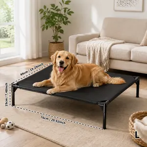 Elevated Dog Bed for Large Dogs - Waterproof Oxford Cloth Pet Cot, Cooling Breathable Raised Dog Bed, Washable Portable Pet Bed for Indoor Outdoor Camping, L Size 76x49cm
