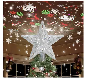 Kesfitt Christmas Tree Topper Lighted with 6 Projection Modes,Christmas Star Tree Topper Built-in LED Rotating Lights,Silver 3D Glitter Dynamic Projection for Xmas Party Holiday Decorations