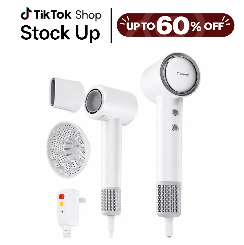 Tideway SilkJet Titanium Edition Hair Blower - 110000 RPM Motor, 4 Temp Settings, Hydrating Ionic Technology, Heat Protection, Hair Diffuser, Multi Styler for Overnight Blowout & Curl Routine (TikTok Shop Back to School)