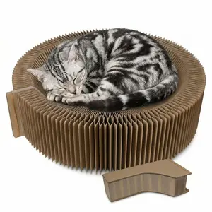 Collapsible Round Cardboard  Scratcher Bed, Multi-use Corrugated Nest Lounge Bed for Large Kitten Indoor Rest Scratching cat sturdy