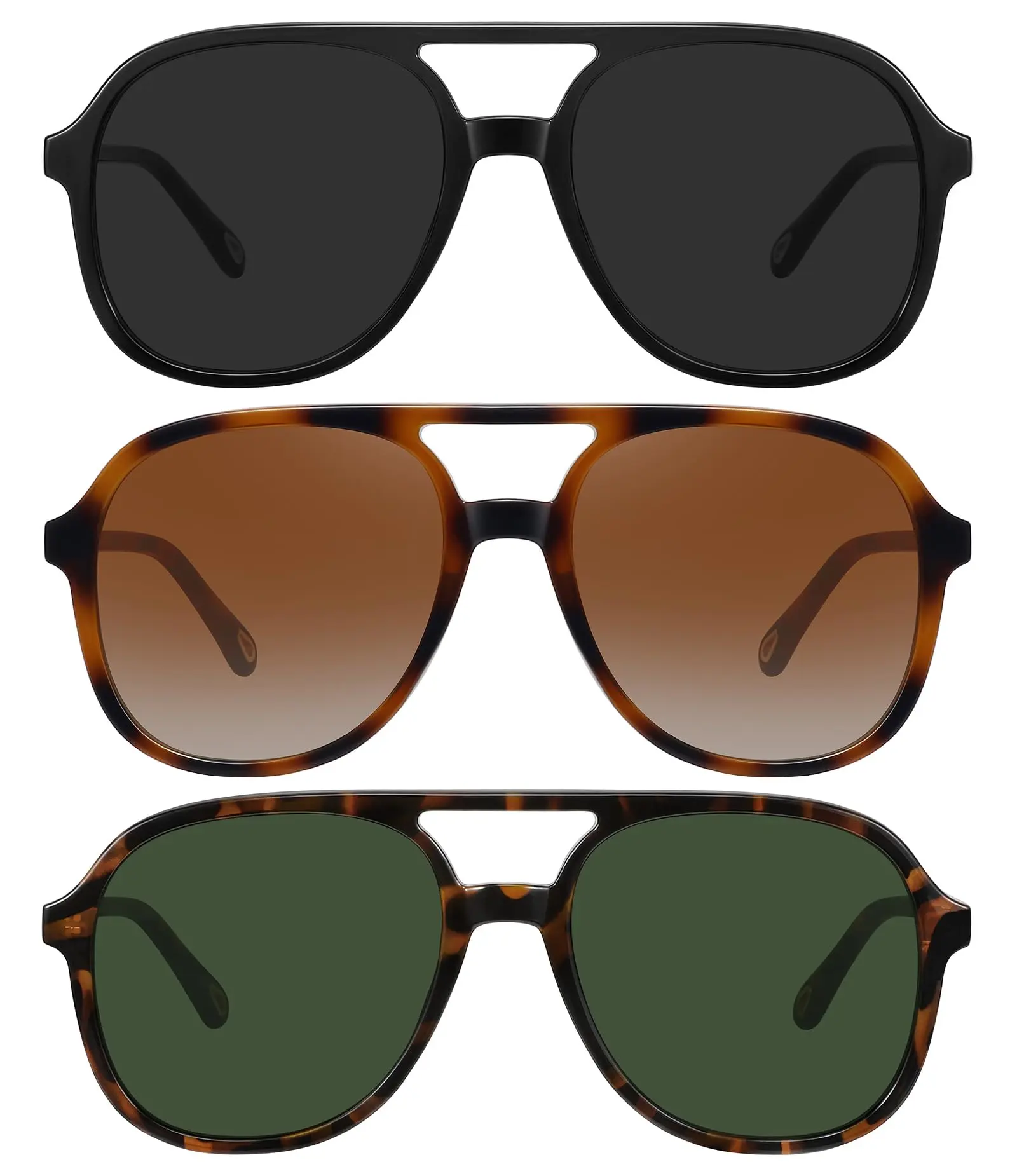 MEETSUN Retro Oversized Square Aviator Sunglasses for Women & Men, 70s-80s Vintage Fashionable UV400 Sunglasses, 3-Pack Eyewear, Fashionable Sunglasses
