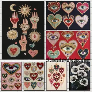 1PC Frameless Psychedelic Heart Eye Leopard Eye Canvas Print Bohemian Moon Star Flower Wall Art Poster for Modern Gothic Gem Tone Home Decor (39 Style Options)