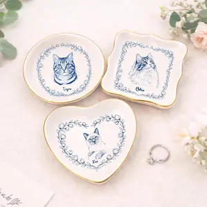 Personalized Pet Portrait Ring Dish l Custom Dog Cat Toile de Joy Trinket Tray